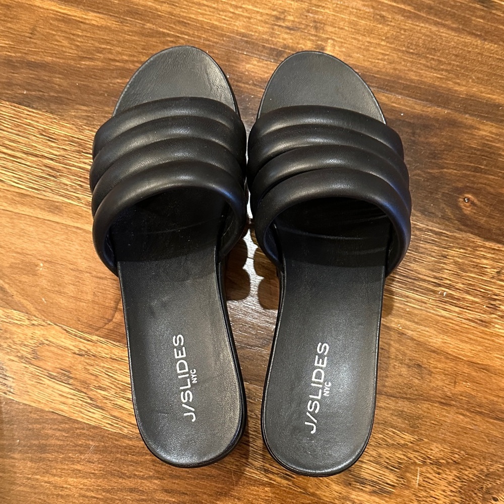 J/SLIDES Black Quilted Slide Sandals